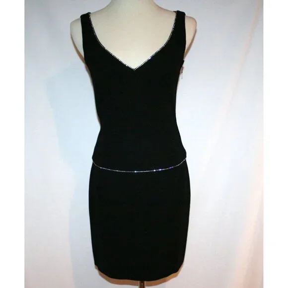 ESCADA Black Wool Crystal Trim 3 pc Evening Suit Jacket Skirt Top 34 US 4